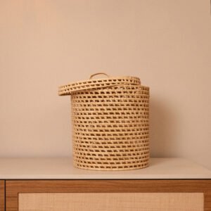 Cesto Organizador De Palha Natural Com Tampa 38x38